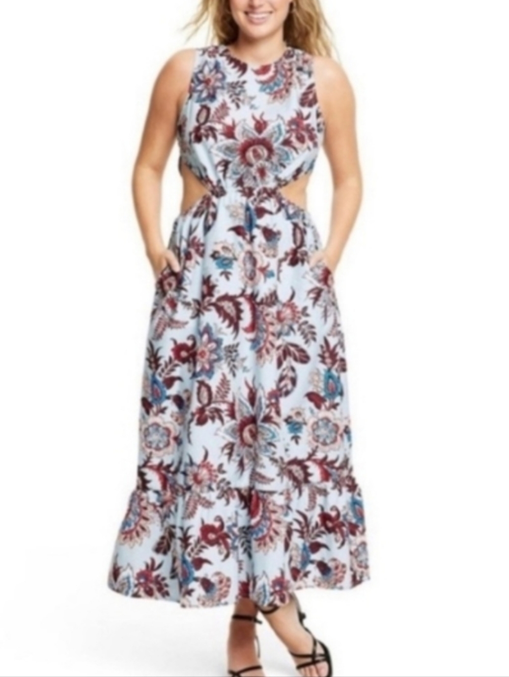 NWT Rhode x Target Floral Blue Print Cutout Midi /Maxi Dress, Sz 3X